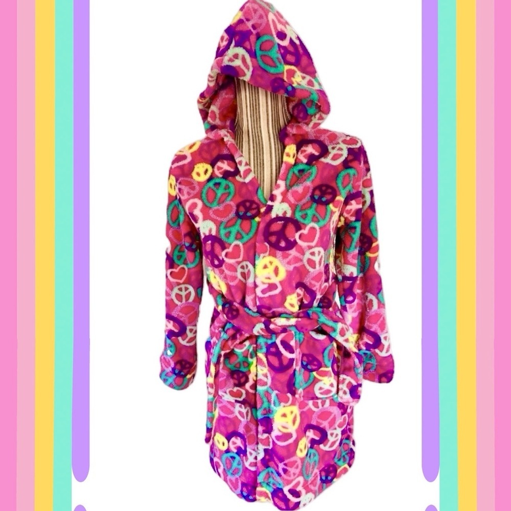 Xhilaration Kids Hooded Robe - Multicolor Peace Sign
